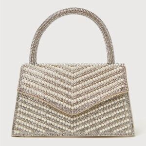 Glittery Aura Gold Rhinestone Pearl Crossbody Mini Bag